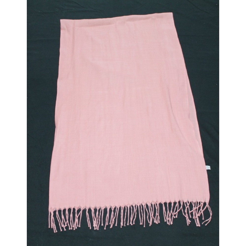 100% Wool Pink Pashmina Scarf Wrap Fringe Shawl Soft Lightweight 22x77
